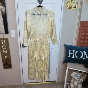 Vtg Jessica McClintock Ivory Bridal Dress Cottage Core Prairie Boho Lace Read